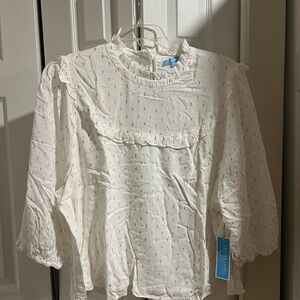 Draper James RSVP white top with gold “dots”